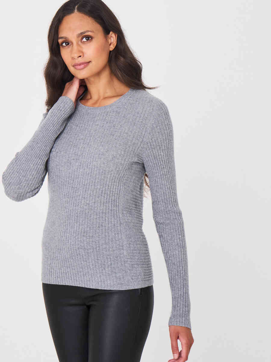 Baby cashmere rib knit round neck sweater image number 4