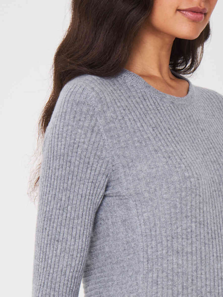 Baby cashmere rib knit round neck sweater image number 6