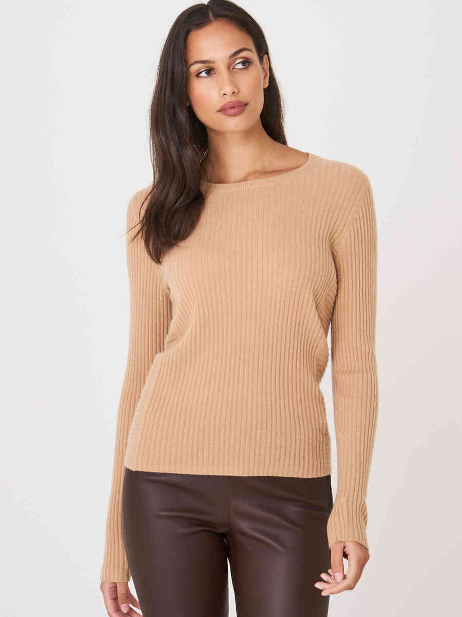 Baby cashmere rib knit round neck sweater image number 8