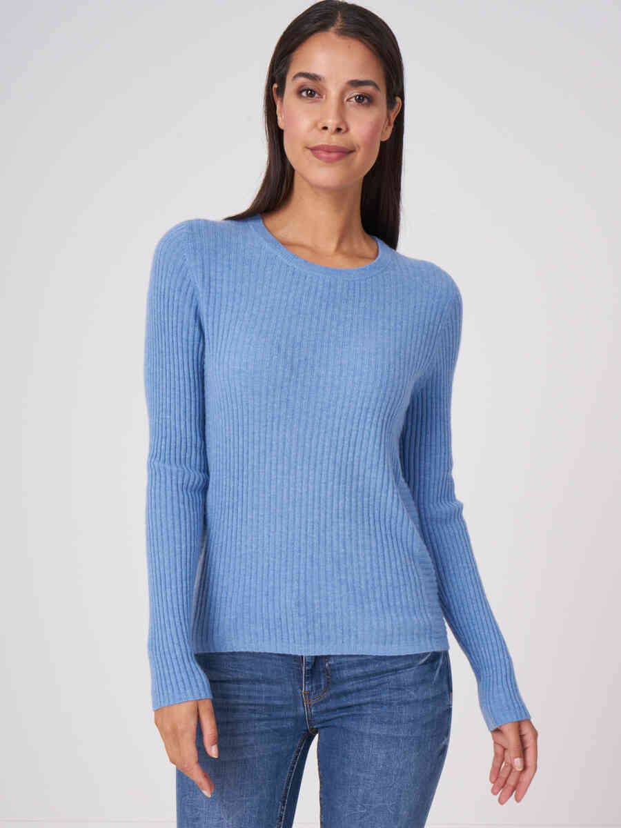 Baby cashmere rib knit round neck sweater image number 12
