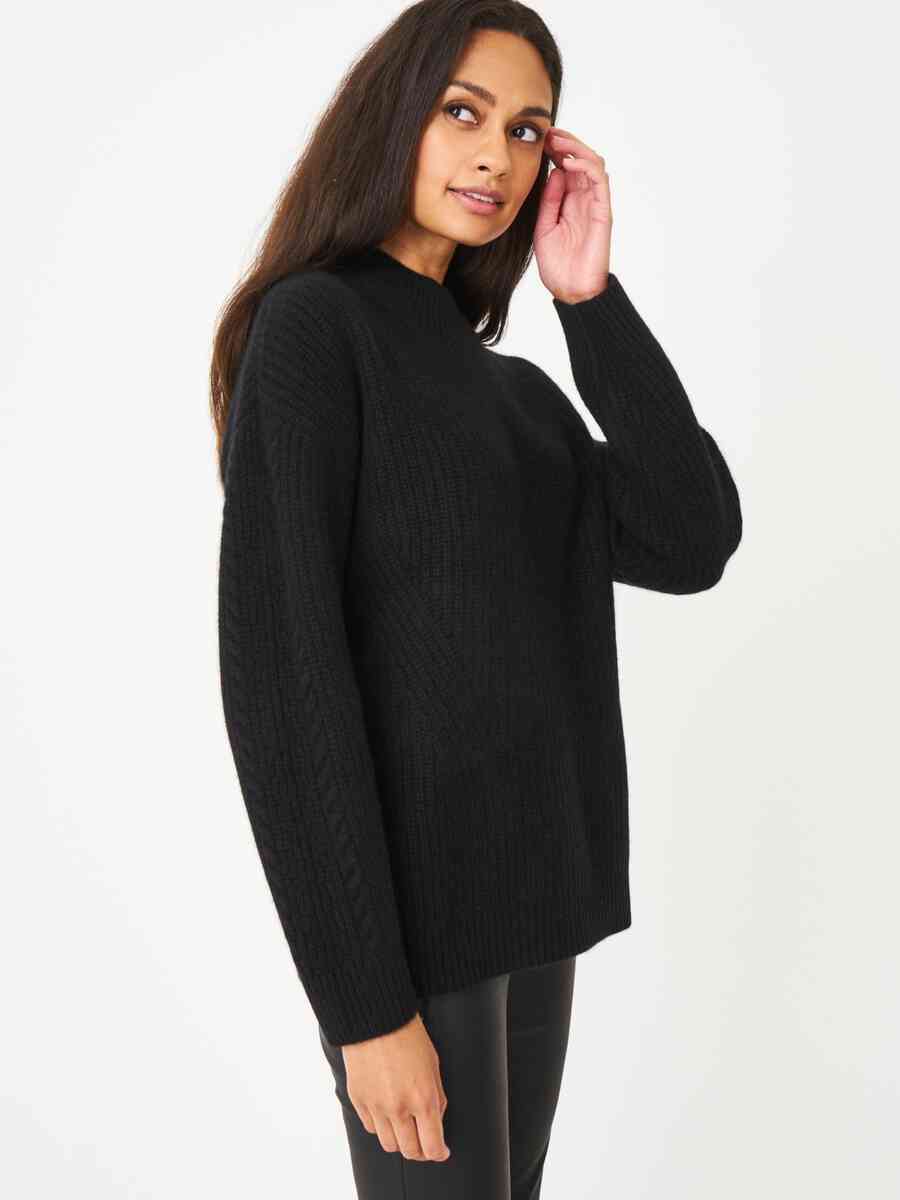 Chunky cashmere sweater with textured details and stand collar image number 0
