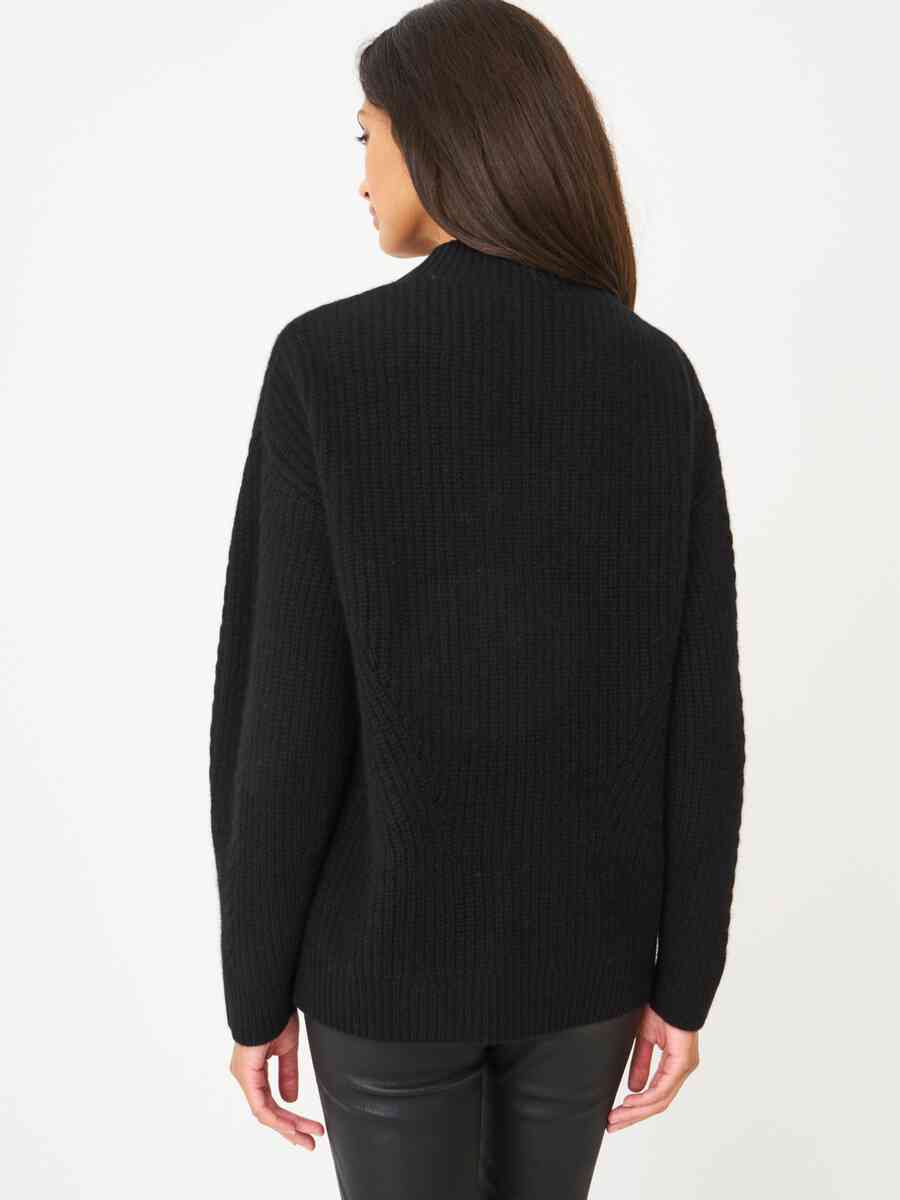 Chunky cashmere sweater with textured details and stand collar image number 1