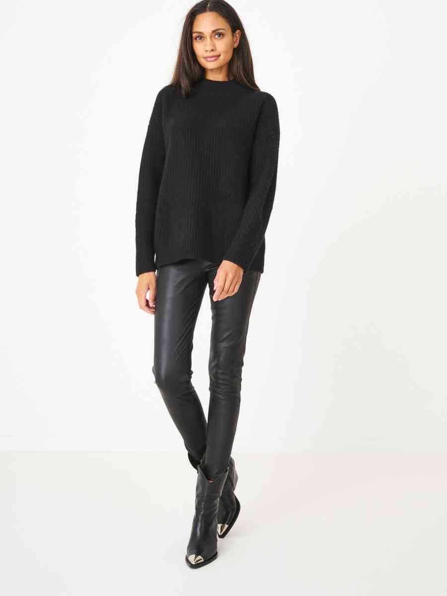 Chunky cashmere sweater with textured details and stand collar image number 3