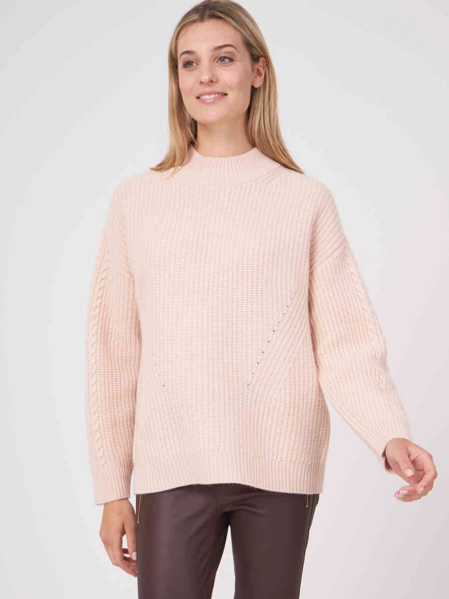 Chunky cashmere sweater with textured details and stand collar image number 4