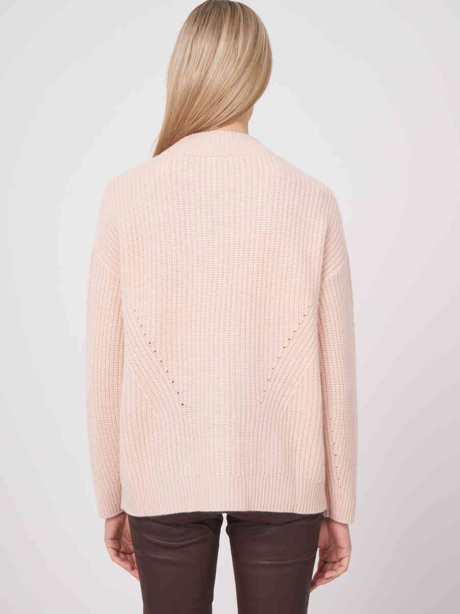 Chunky cashmere sweater with textured details and stand collar image number 5