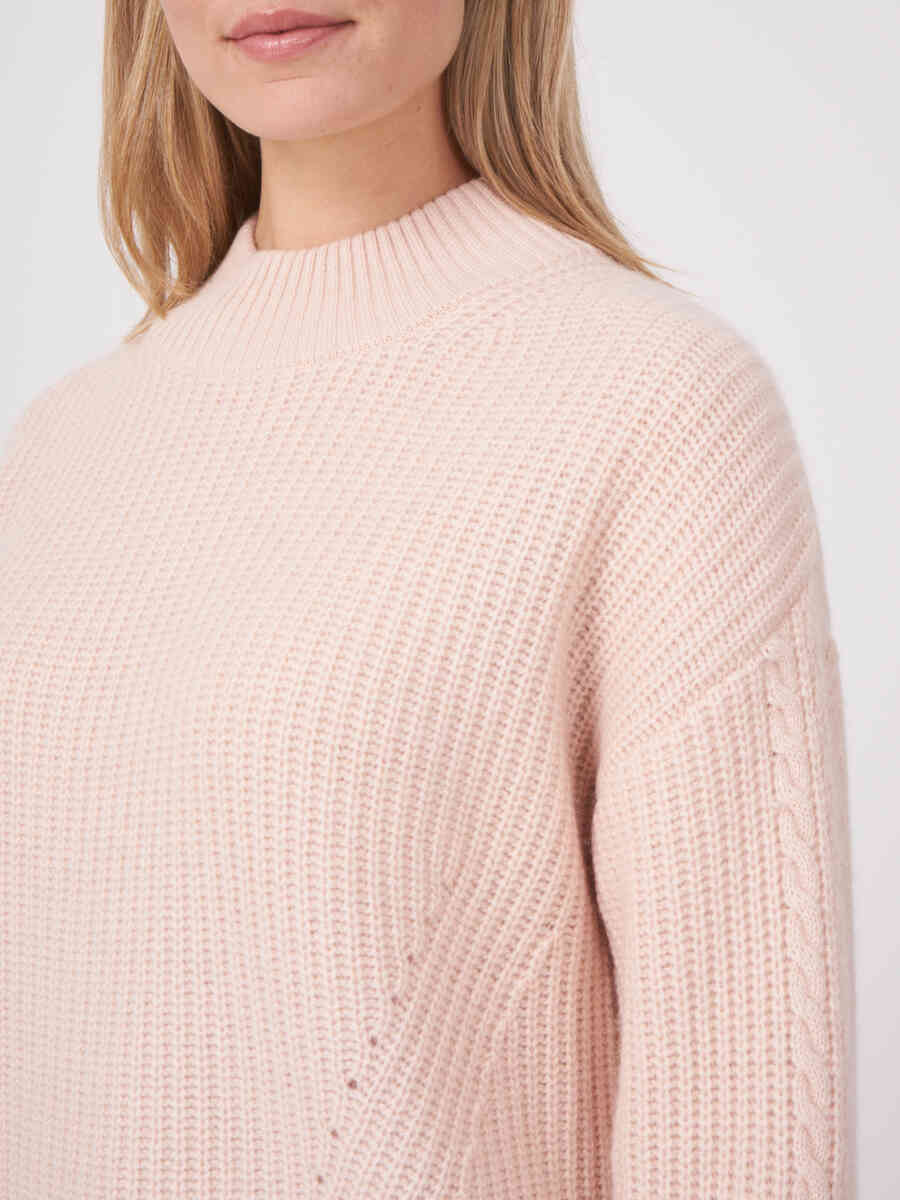 Chunky cashmere sweater with textured details and stand collar image number 6
