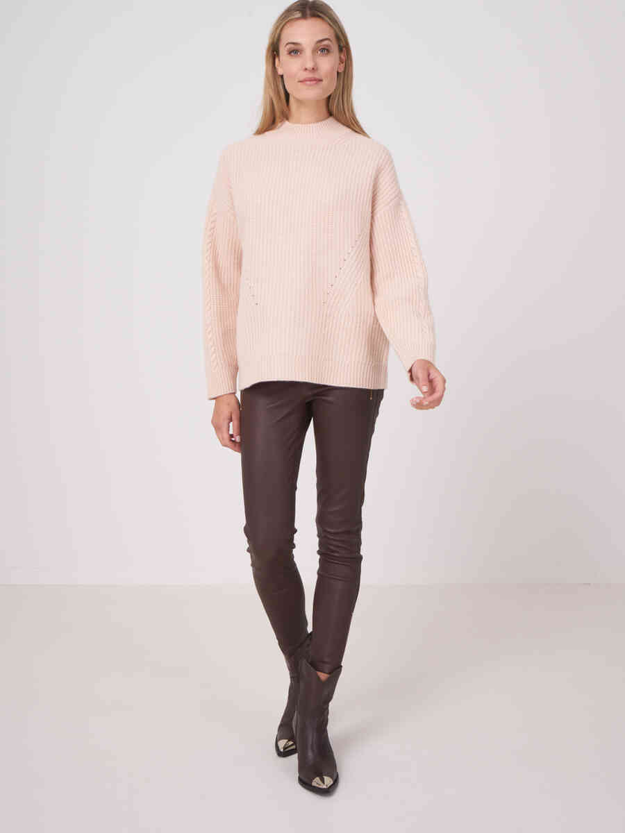 Chunky cashmere sweater with textured details and stand collar image number 7