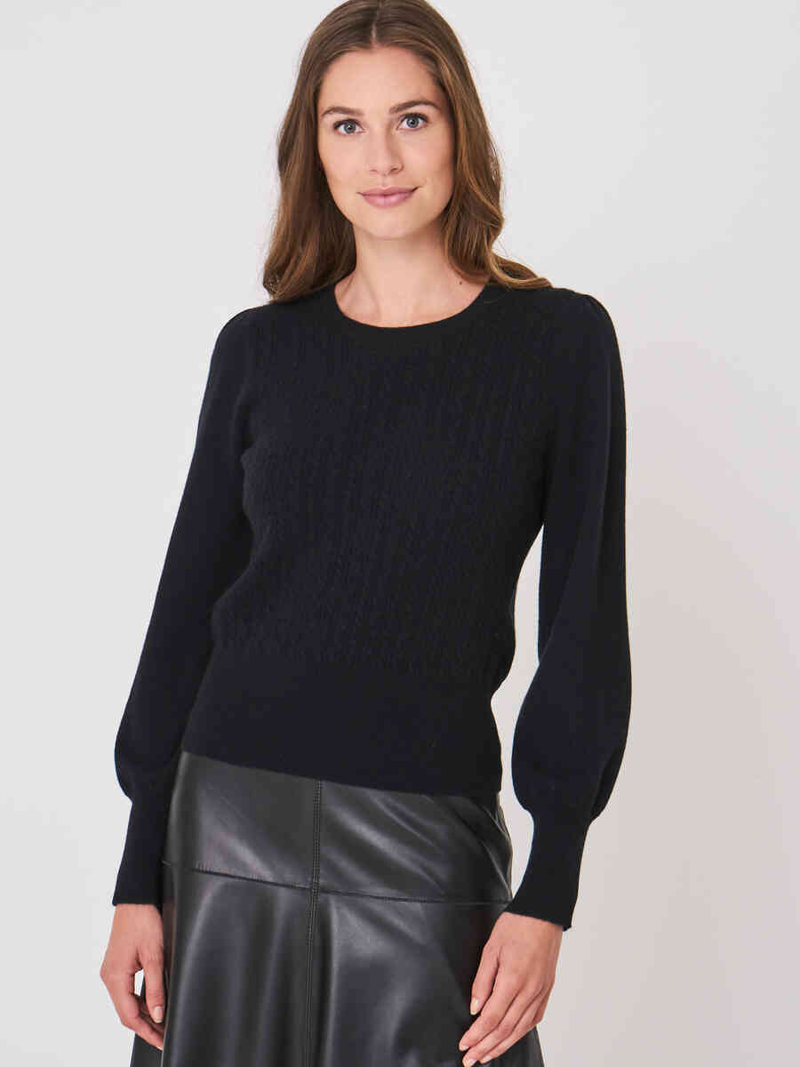 Cropped cashmere sweater with fine cable pattern image number 4