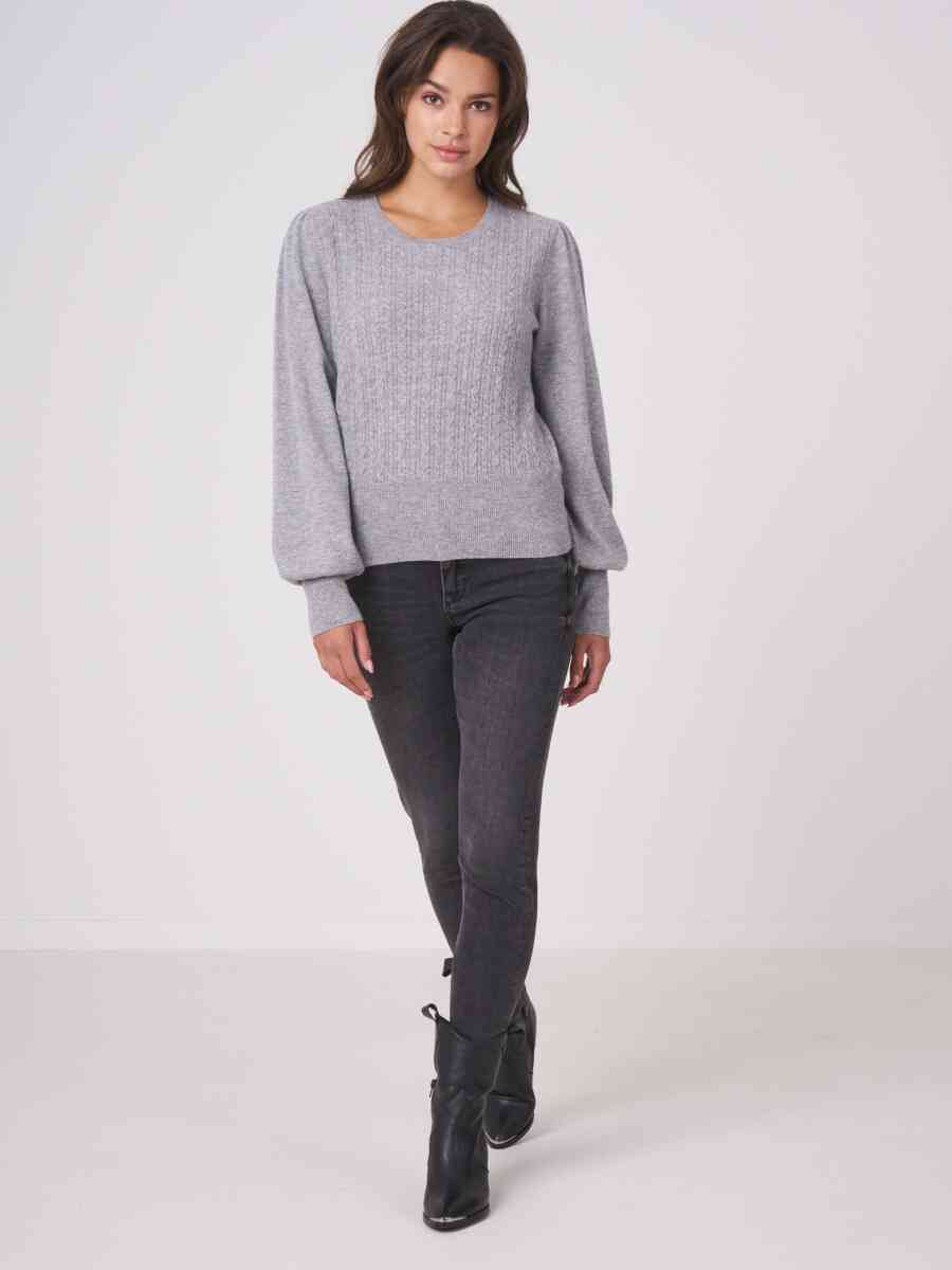 Cropped cashmere sweater with fine cable pattern image number 11