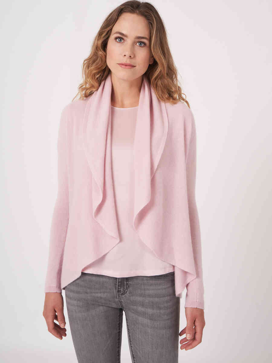 Open organic cashmere cardigan with shawl neck