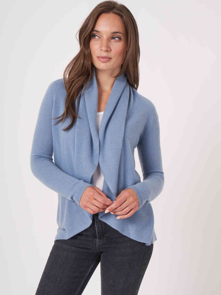 Open organic cashmere cardigan with shawl neck