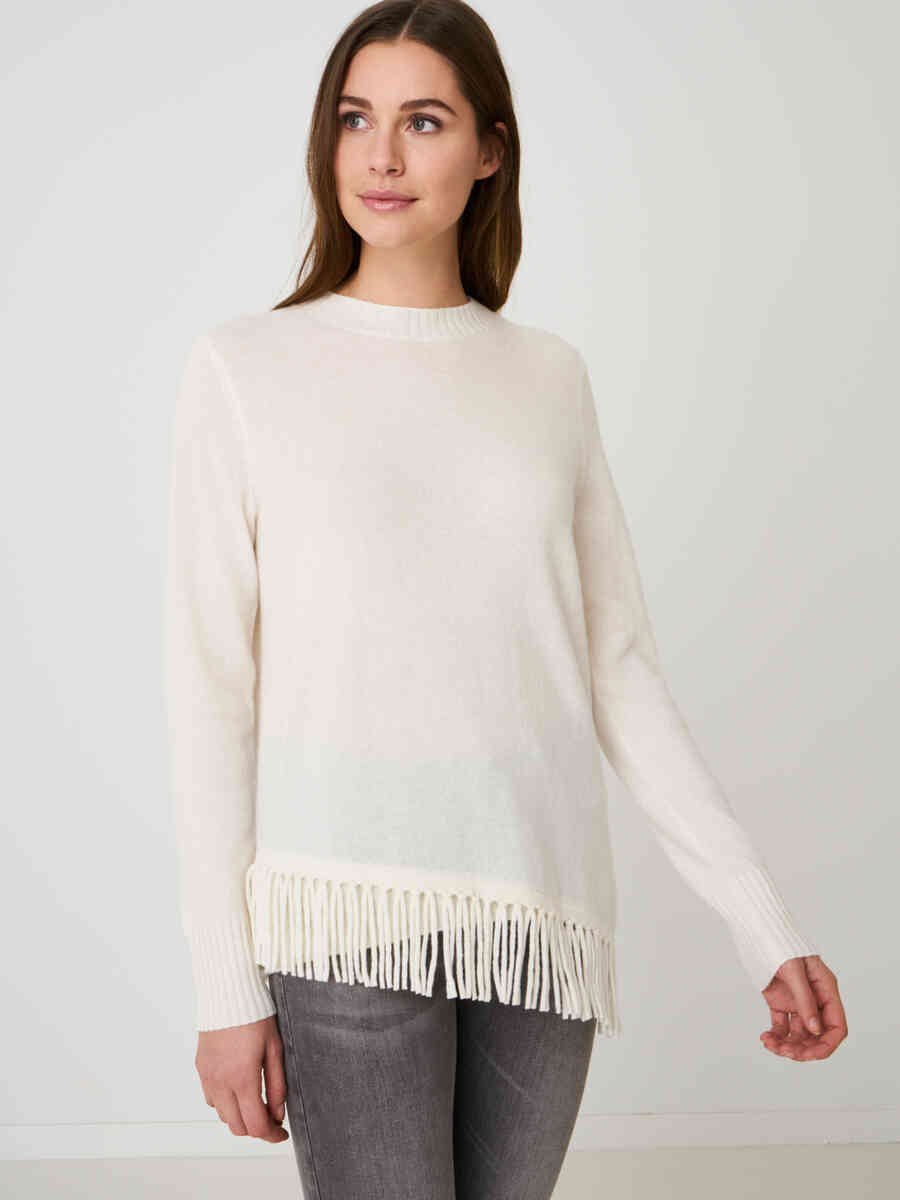 Organic cashmere sweater with diagonal fringed hem image number 0