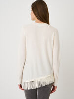 Organic cashmere sweater with diagonal fringed hem image number 1