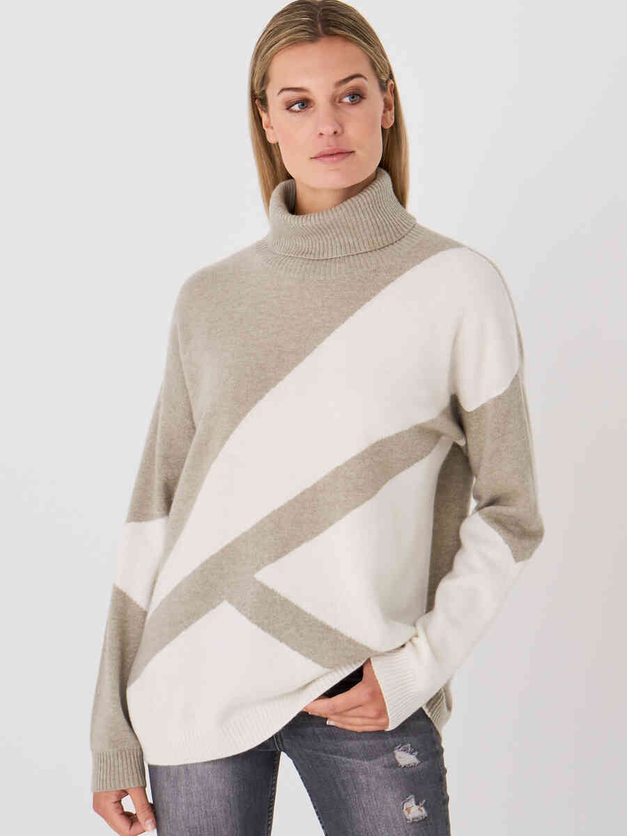 Casual organic cashmere sweater with intarsia pattern image number 0