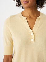 Short sleeve organic cashmere sweater with slit neckline image number 2