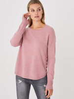 Organic cashmere boat neck sweater with side button placket image number 1