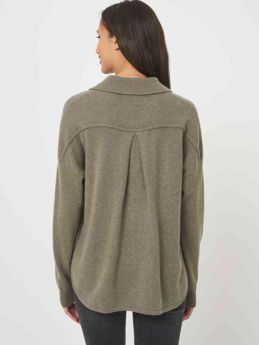 Cashmere sweater with polo neck and back pleat image number 1