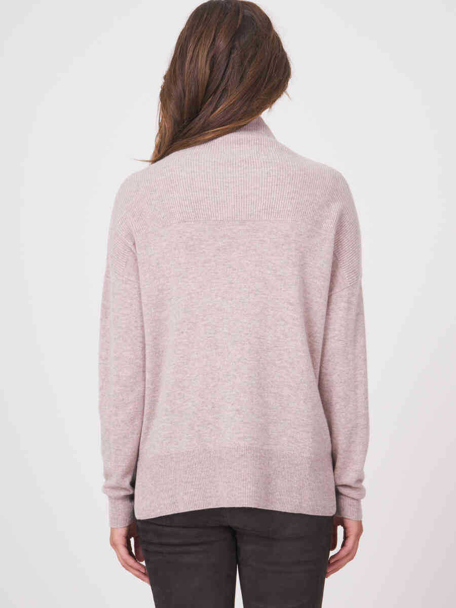 Cashmere sweater with rib knit stand collar image number 1