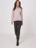 Cashmere sweater with rib knit stand collar image number 3