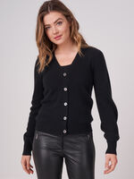 Cashmere cardigan with fine rib knit texture image number 0