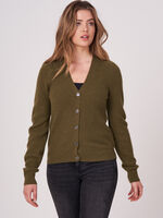 Cashmere cardigan with fine rib knit texture image number 4