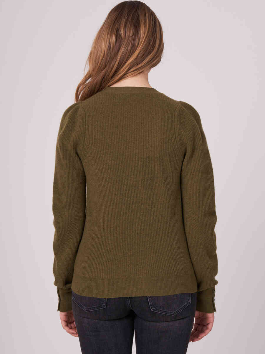 Cashmere cardigan with fine rib knit texture image number 5
