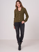 Cashmere cardigan with fine rib knit texture image number 7