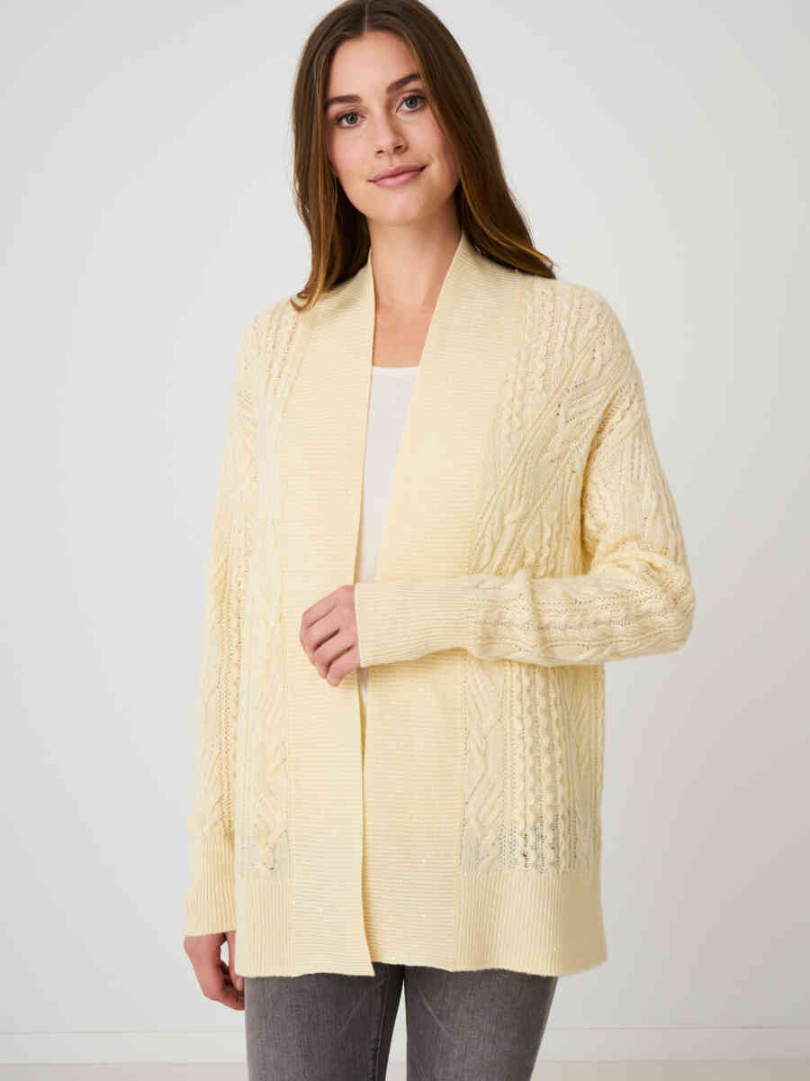Cable knit cashmere cardigan with sequin decoration
