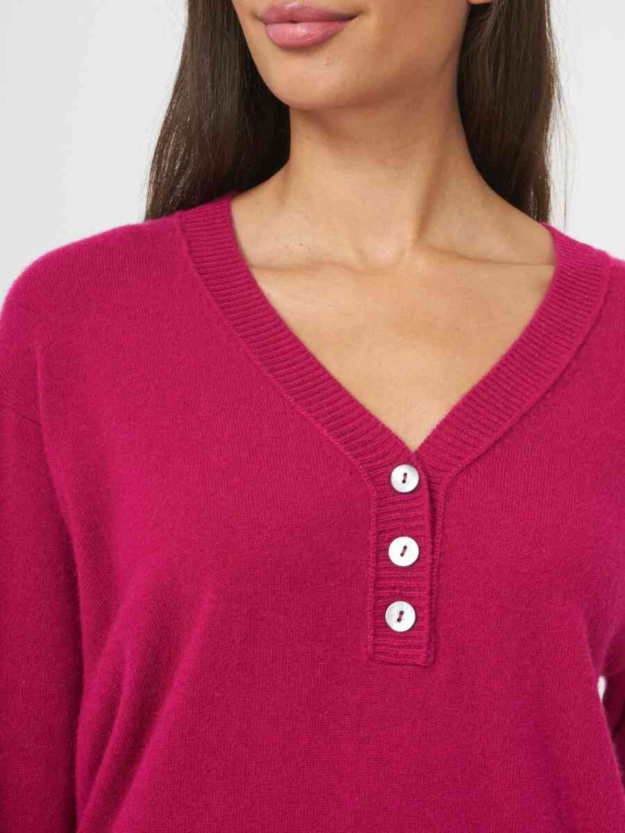 Cashmere sweater with buttoned V-neck image number 2