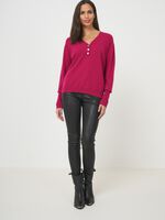 Cashmere sweater with buttoned V-neck image number 3
