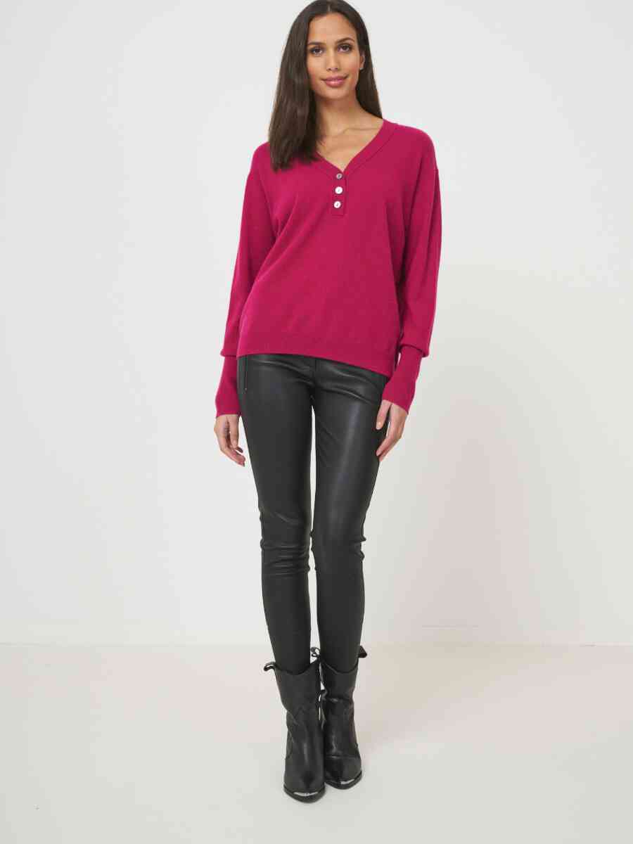 Cashmere sweater with buttoned V-neck image number 3