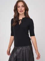 Short sleeve cashmere sweater with tie image number 0