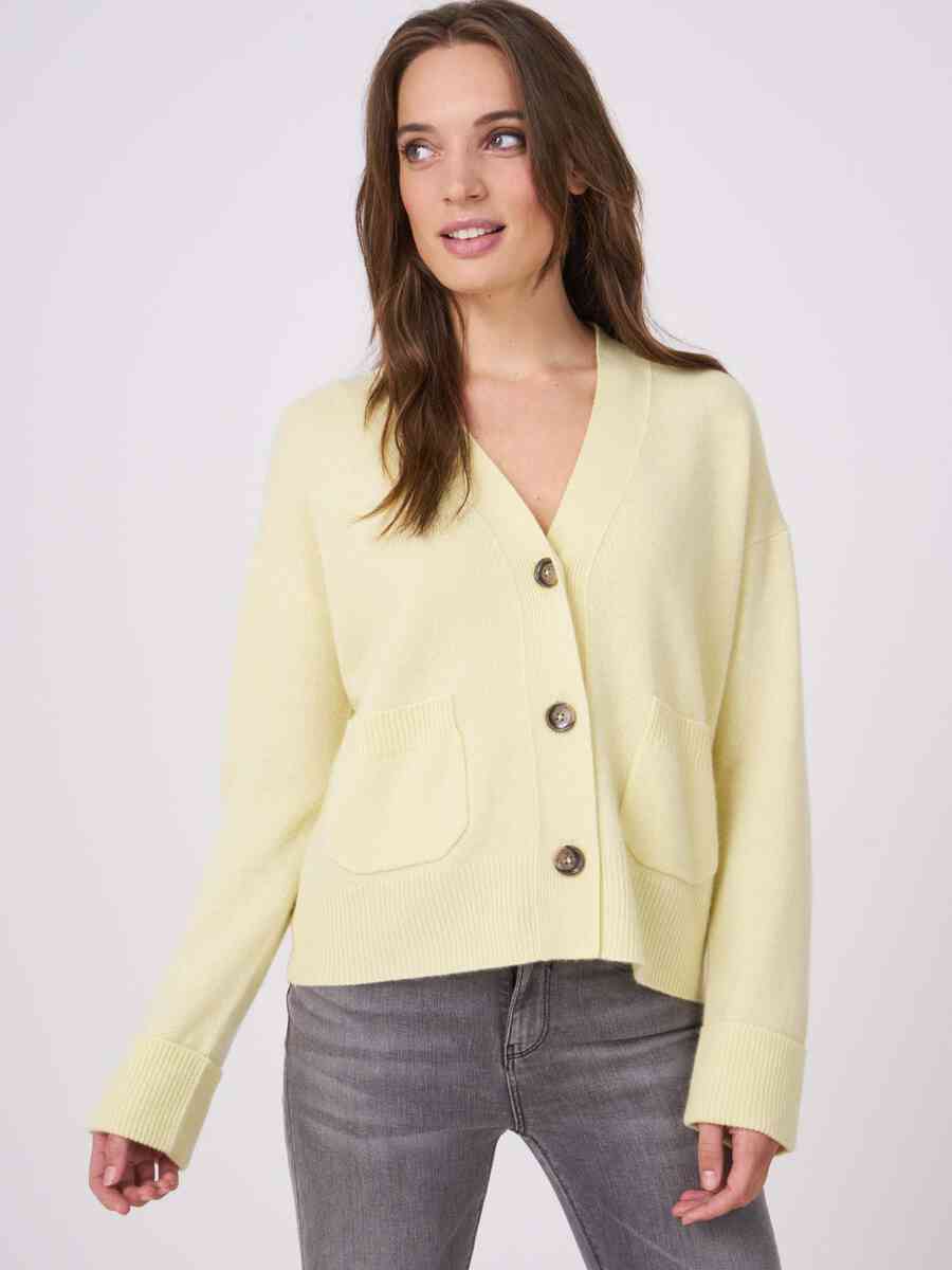 Buttoned organic cashmere cardigan with pockets