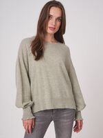 Round neck organic cashmere puff sleeve sweater with ruffle image number 3