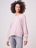 Round neck organic cashmere puff sleeve sweater with ruffle image number 0