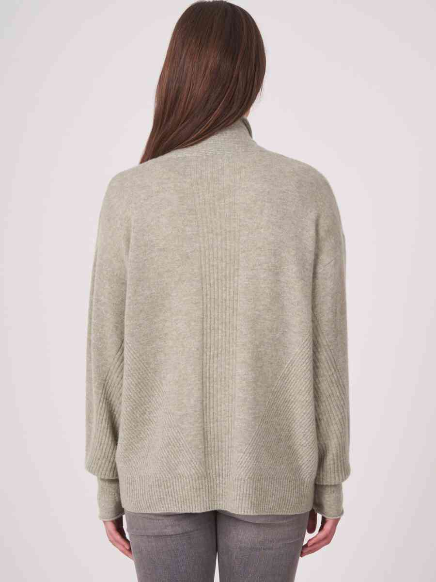 Open front organic cashmere cardigan with ribbed details image number 1