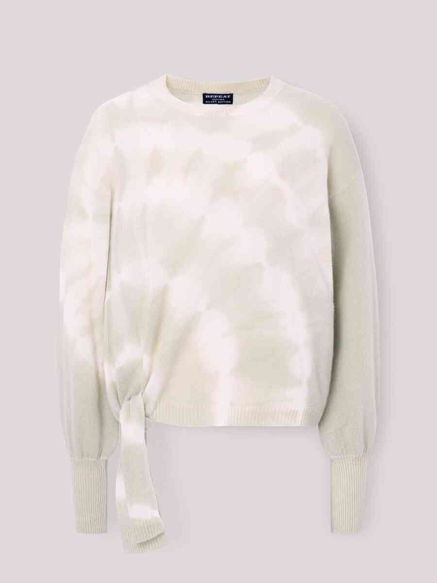 Tie hem organic cashmere sweater with tie dye print image number 1