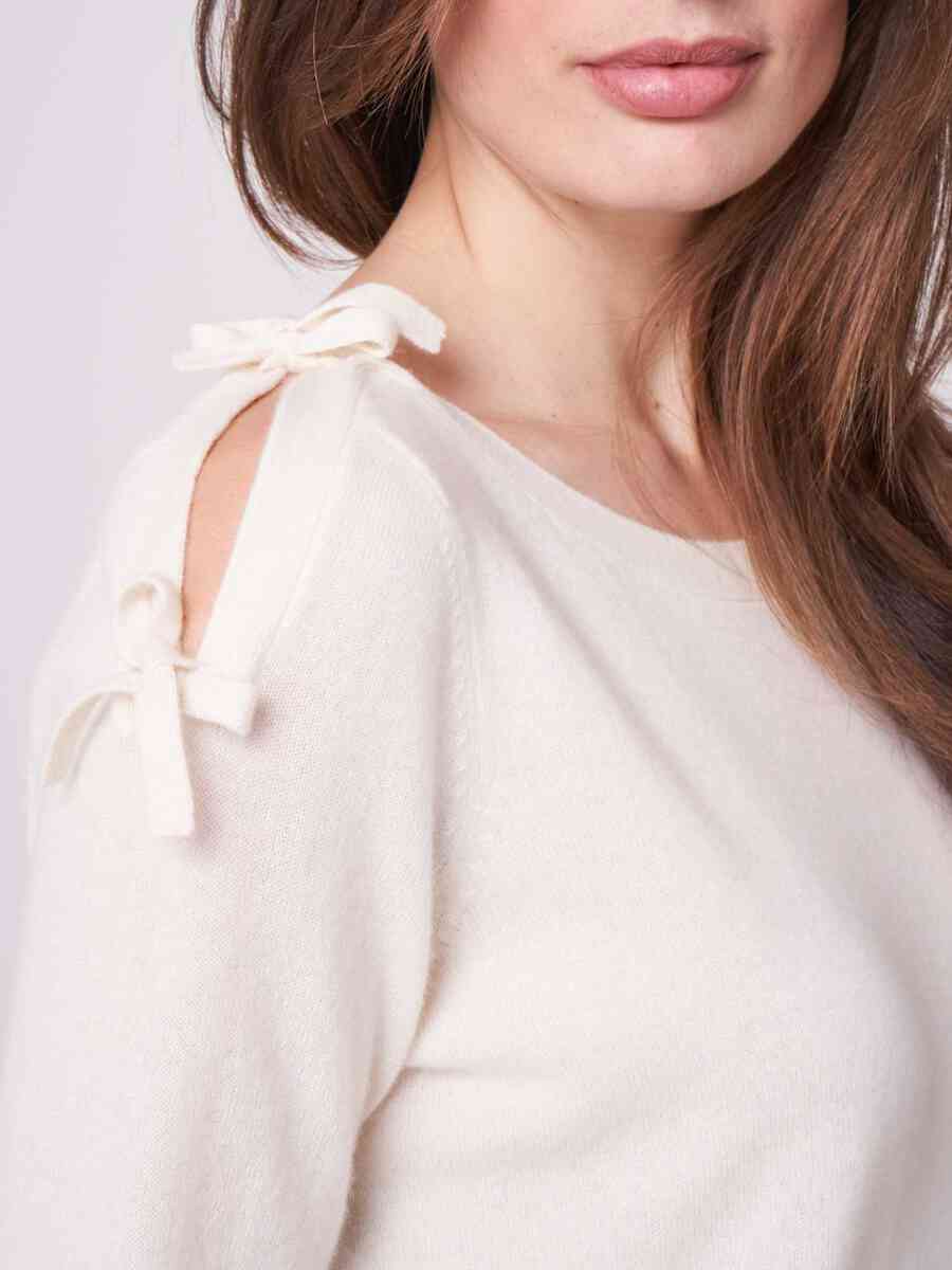 Organic cashmere sweater with bow detail on shoulder image number 2