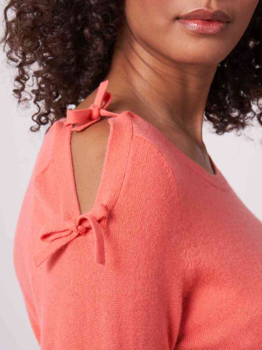 Organic cashmere sweater with bow detail on shoulder image number 2
