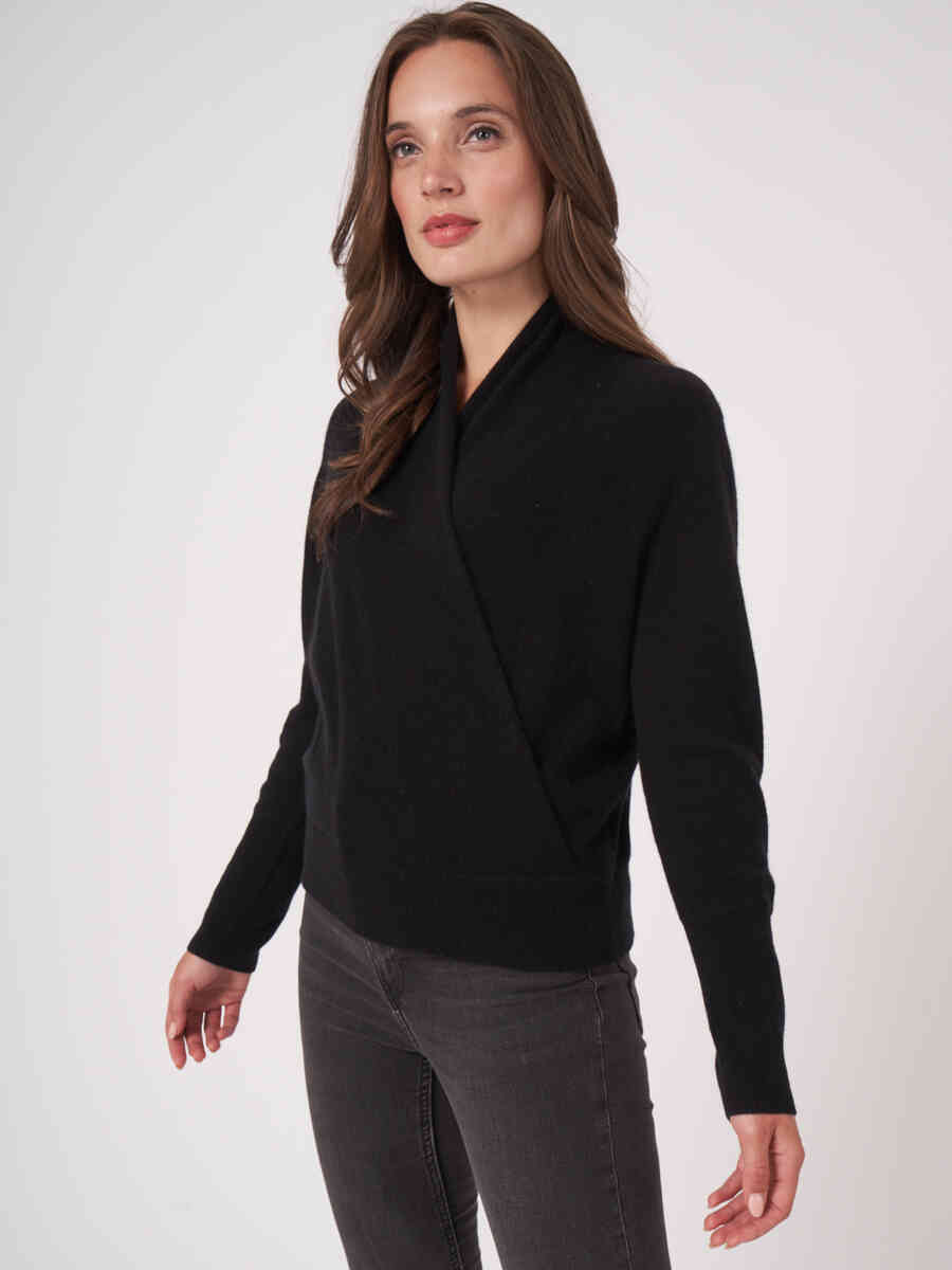 Wrap front organic cashmere sweater