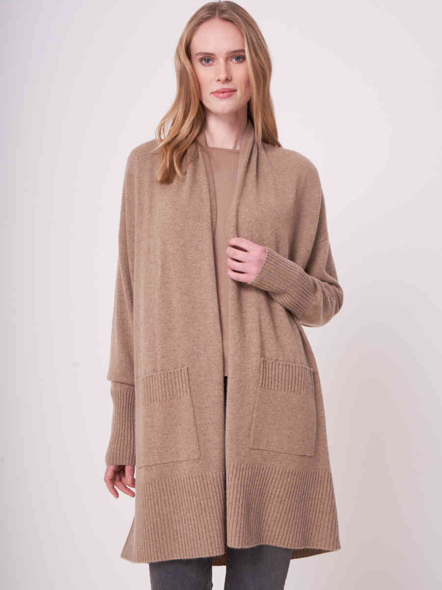 Long cashmere cardigan with shawl collar and pockets