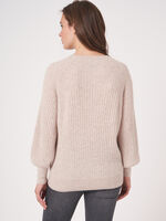 Rib knit cashmere sweater with puff sleeves image number 1