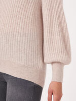 Rib knit cashmere sweater with puff sleeves image number 4