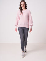 Rib knit cashmere sweater with puff sleeves image number 5