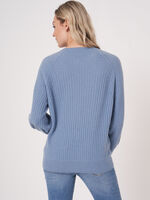 Rib knit cashmere sweater with puff sleeves image number 1