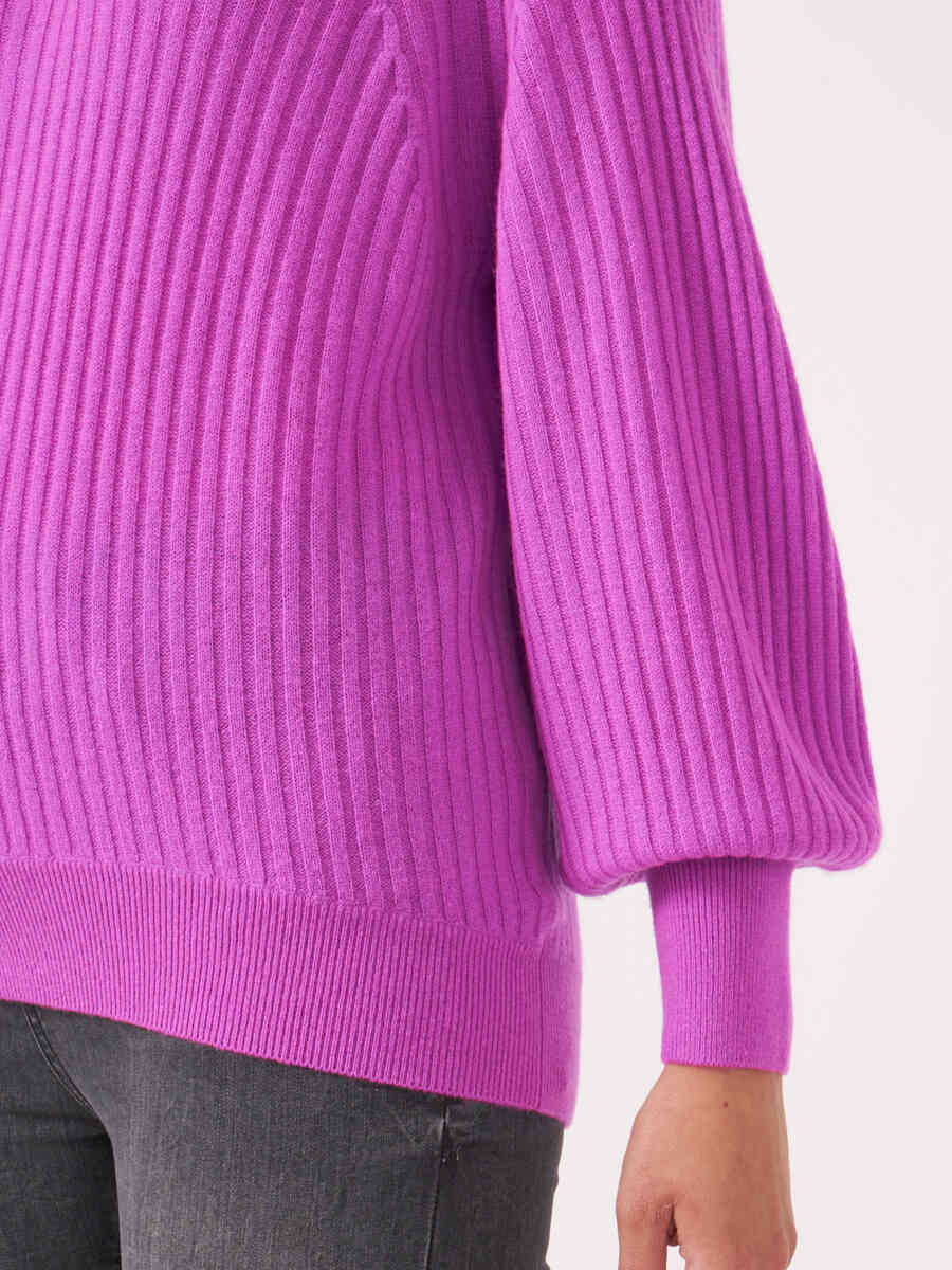 Rib knit cashmere sweater with puff sleeves image number 3