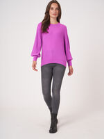 Rib knit cashmere sweater with puff sleeves image number 5