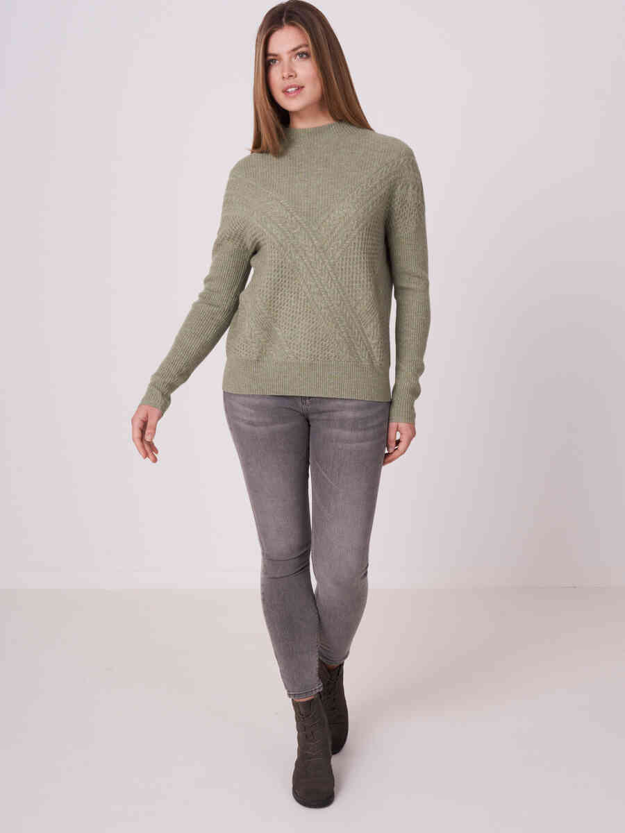 Cashmere wool blend sweater with different knit textures image number 3
