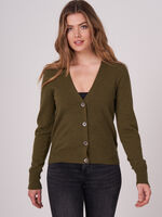 Fine knit cashmere blend cardigan with puff sleeves image number 0