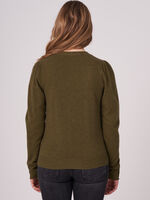 Fine knit cashmere blend cardigan with puff sleeves image number 1